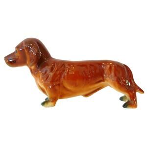 Porcelain Dachshund Dog Figurine 4" Long Vtg Japan Red Brown Black Paws Male